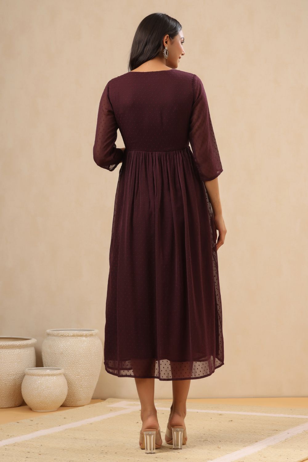Juniper Womens Purple Chiffon Dobby Embroidered Maxi Dress