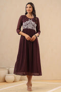 Juniper Womens Purple Chiffon Dobby Embroidered Maxi Dress