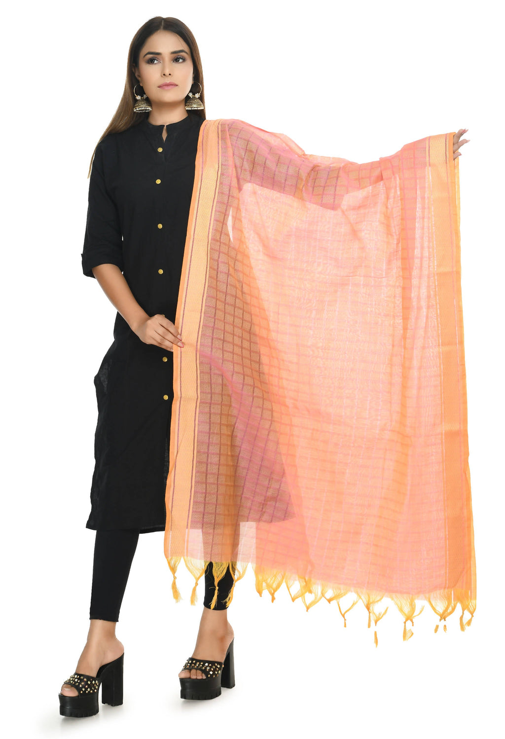 Mominos Fashion Moeza Handloom Cotton Peach Dupatta