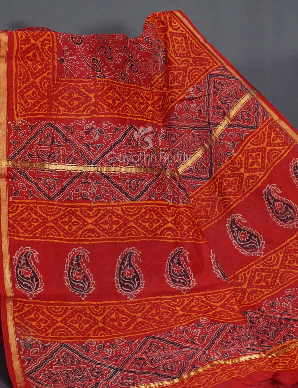 Shades of Red Chanderi Print Saree By Gayathri Reddy Designer Studio