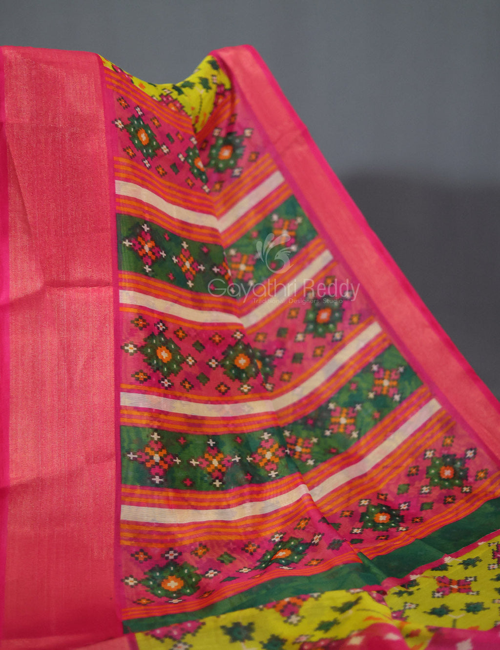 Lime Green Coloured Printed Semi Chanderi Saree By Gayathri Reddy Designer Studio