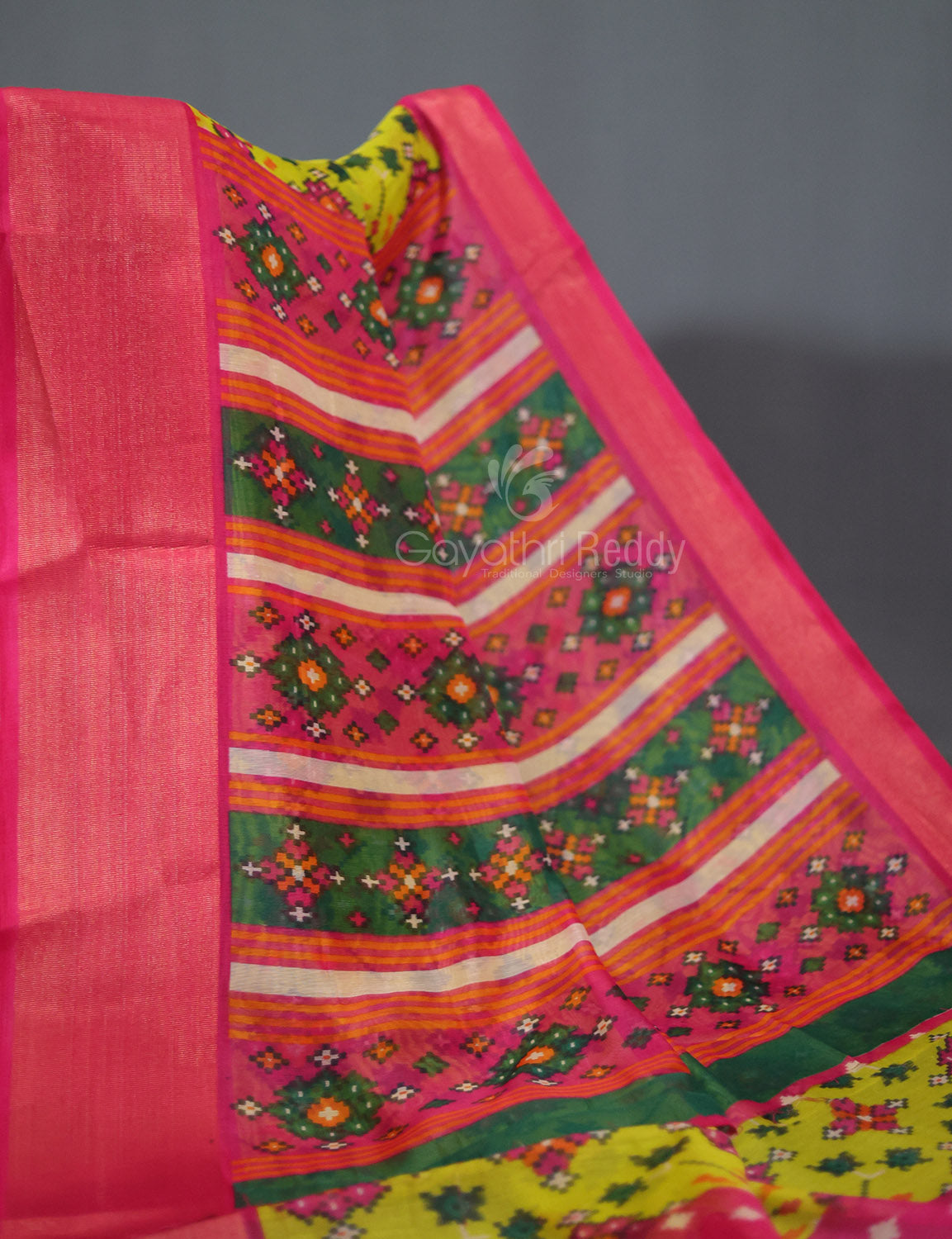 Lime Green Coloured Printed Semi Chanderi Saree By Gayathri Reddy Designer Studio