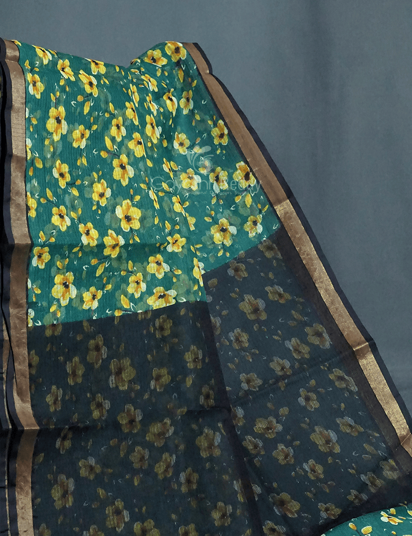 Peacock Green Colour Block Print Pure Kota Cotton Saree By Gayathri Reddy Designer Studio