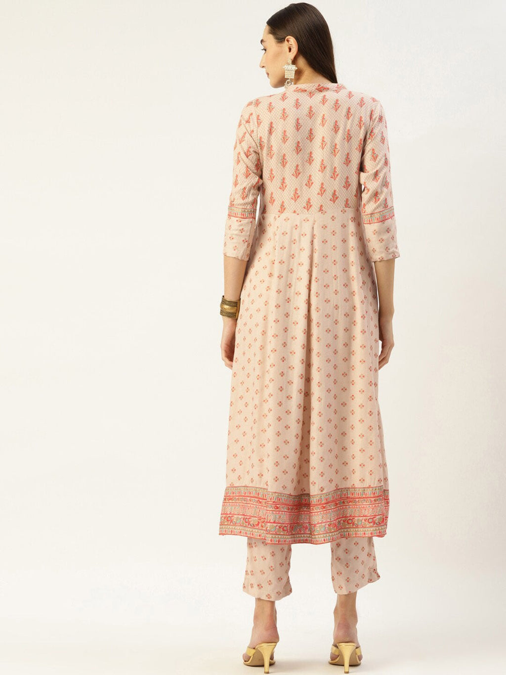 HERE&NOW Women Cream-Coloured Floral Embroidered Kurta with Trousers