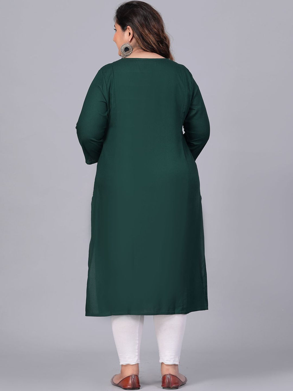 Sztori Plus Size Embroidered Yoke Design Round Neck Three-Quarter Sleeves Straight Kurta