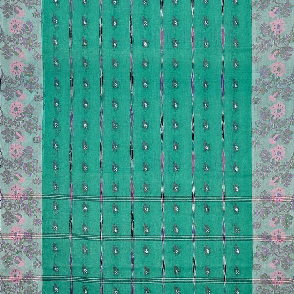 Exclusive Collection 100% Pure Cotton Green Tant Saree With Hand Weaving Work