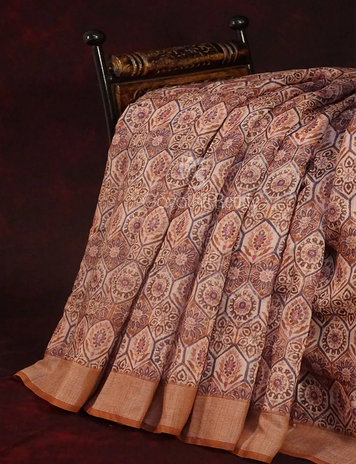 Wheat Colour All Over Print Semi Chanderi Saree By Gayathri Reddy Designer Studio
