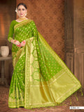 Vardha Pear Green Zari Floral Woven Banarasi Saree