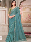 Vegaa Fashion Teal Green Embroidered Traditional Wedding Saree