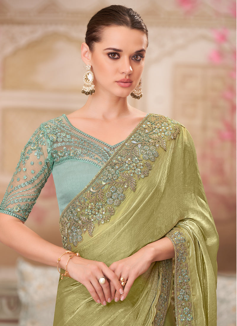 Vegaa Fashion Green Sequin Embroidered Traditional Wedding Saree
