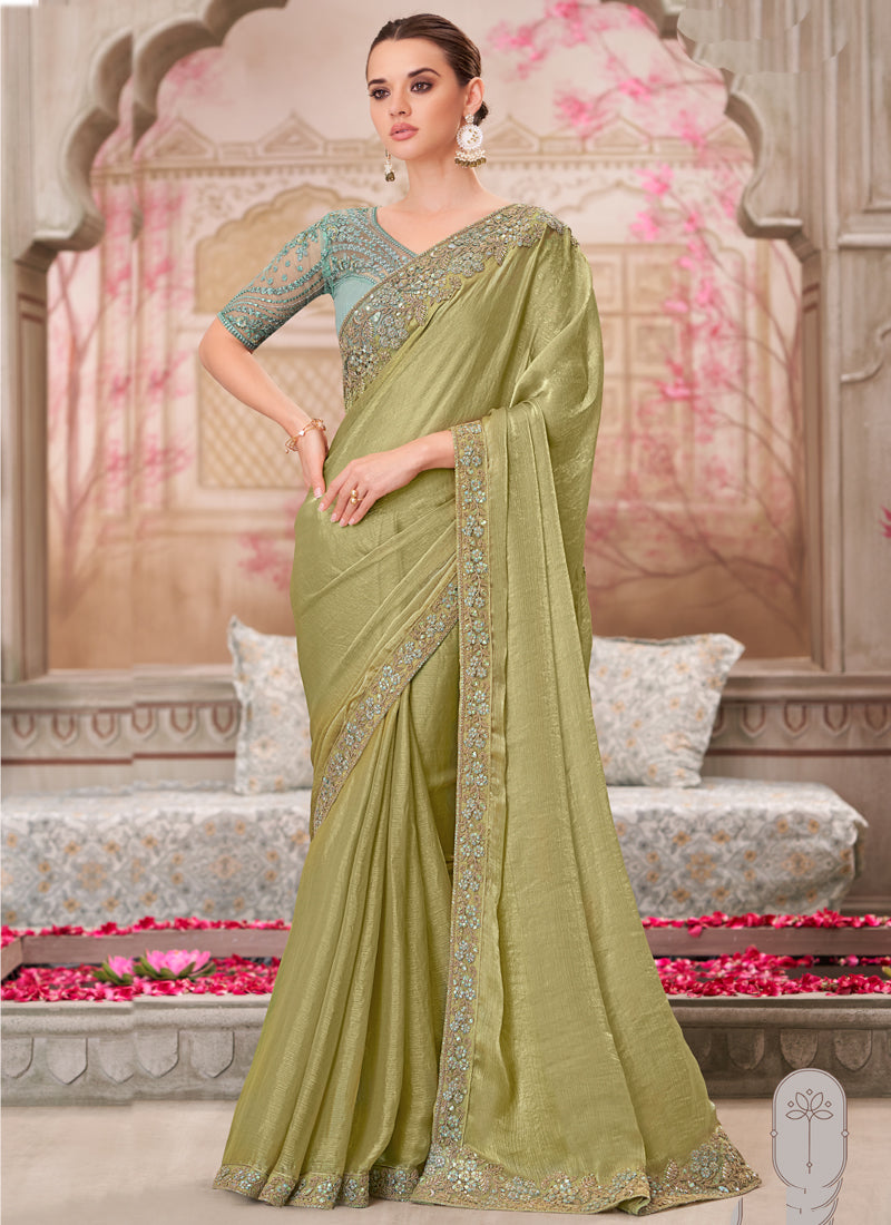 Vegaa Fashion Green Sequin Embroidered Traditional Wedding Saree