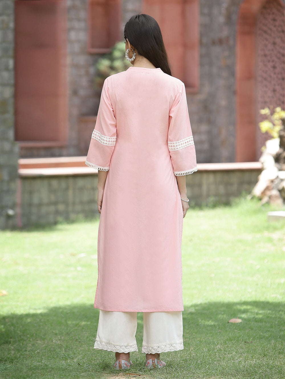 Juniper Peach Cambric Festive Embroidered Straight Kurta For Women