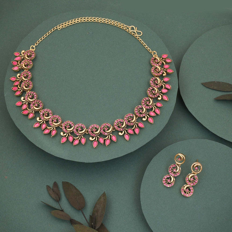 Tehzeeb Creations Gold Pleate Pink Colour Choker Set