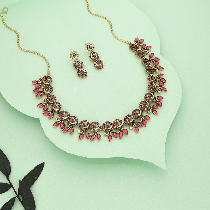 Tehzeeb Creations Gold Pleate Pink Colour Choker Set