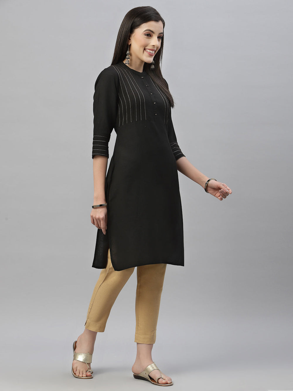 Juniper Black Rayon Festive Solid Straight Kurta For Women
