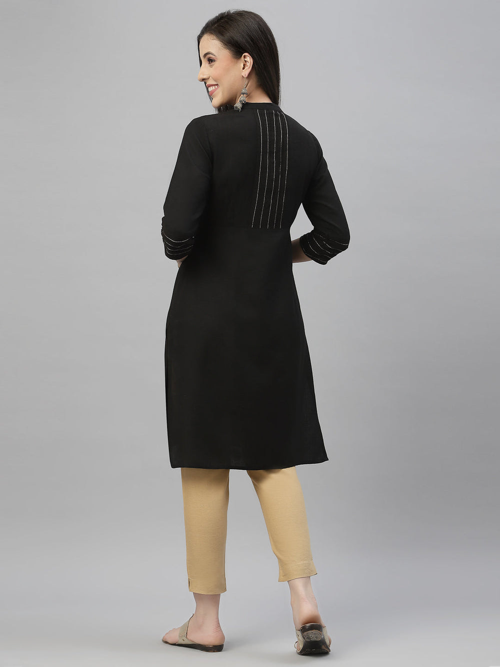Juniper Black Rayon Festive Solid Straight Kurta For Women