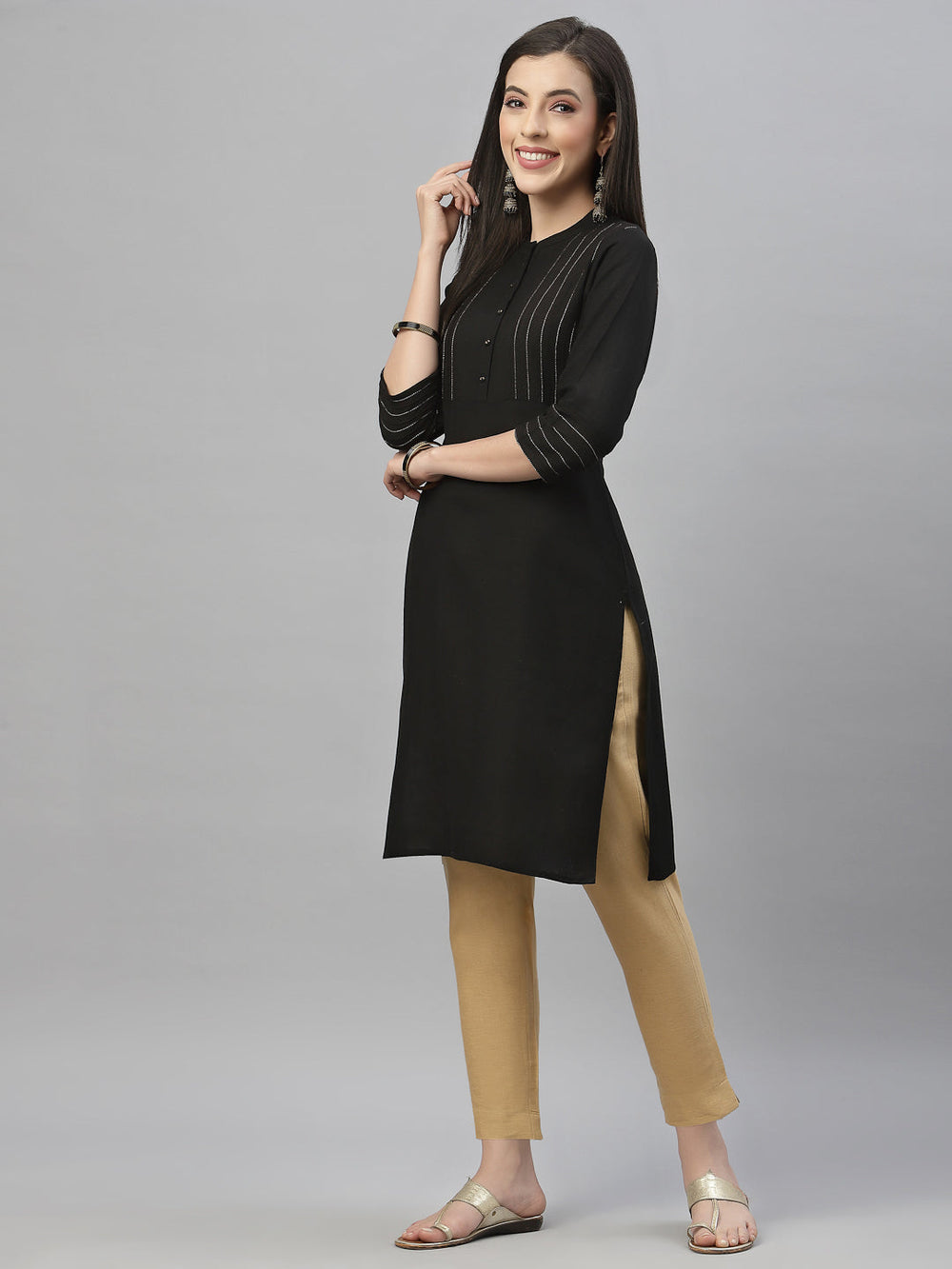 Juniper Black Rayon Festive Solid Straight Kurta For Women