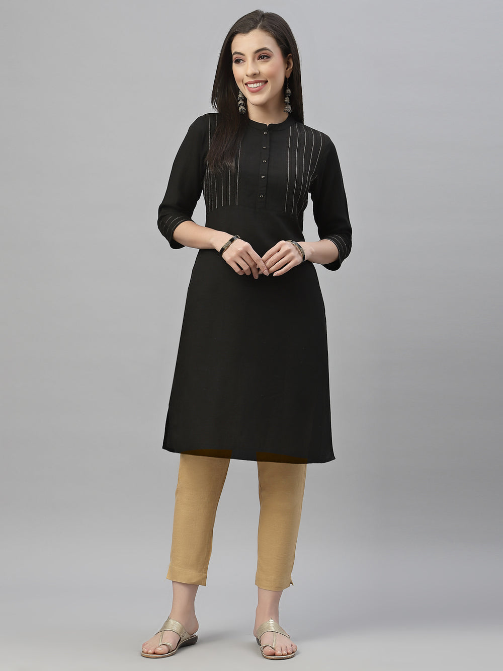 Juniper Black Rayon Festive Solid Straight Kurta For Women