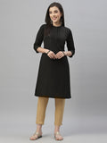 Juniper Black Rayon Festive Solid Straight Kurta For Women