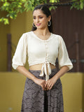 Juniper Off - White Rayon Festive Solid Straight Top For Women