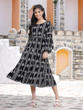 Juniper Women's Black Rayon Printed Tiered Dress