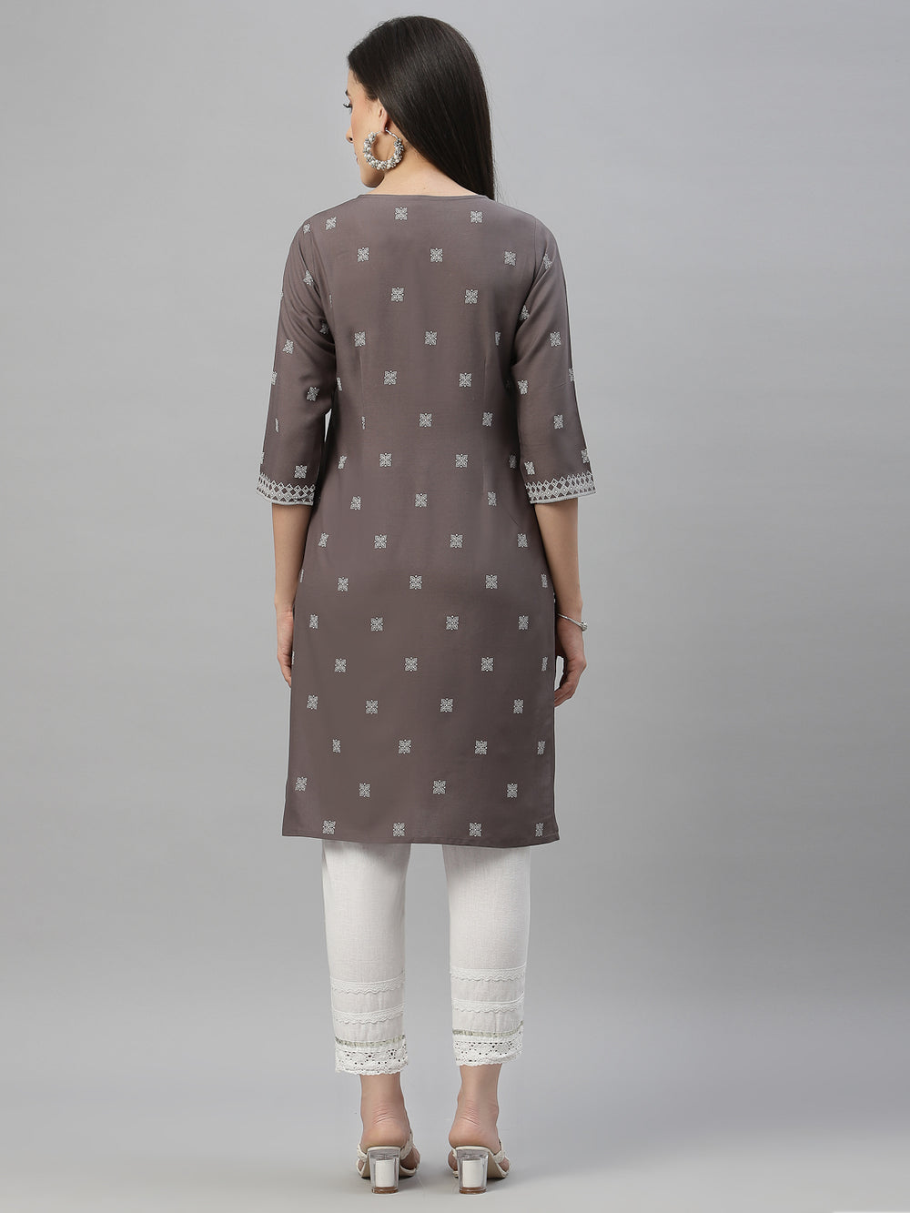Juniper Grey Rayon Festive Placement Print Straight Kurta For Women
