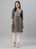 Juniper Grey Rayon Festive Placement Print Straight Kurta For Women