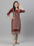 Juniper Maroon Rayon Festive Placement Print Straight Kurta For Women