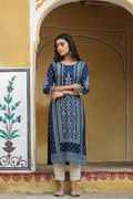 Juniper Women's Indigo Rayon Staple Straight Placement Print Kurta
