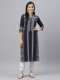 Juniper Indigo Rayon Festive Placement Print Straight Kurta For Women