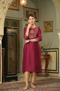 Juniper Maroon Silk Festive Embroidered Straight Kurta For Women