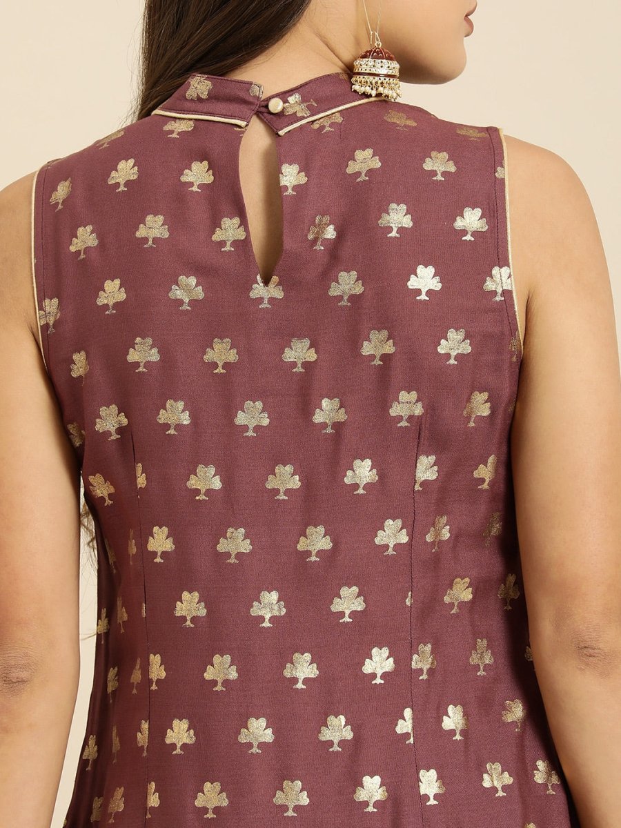All About You Women Brown Ethnic Motifs Printed Pure Cotton Kurta with Trousers