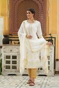 Juniper Off - White Georgette Festive Printed Straight Kurta Dupatta Set For Women