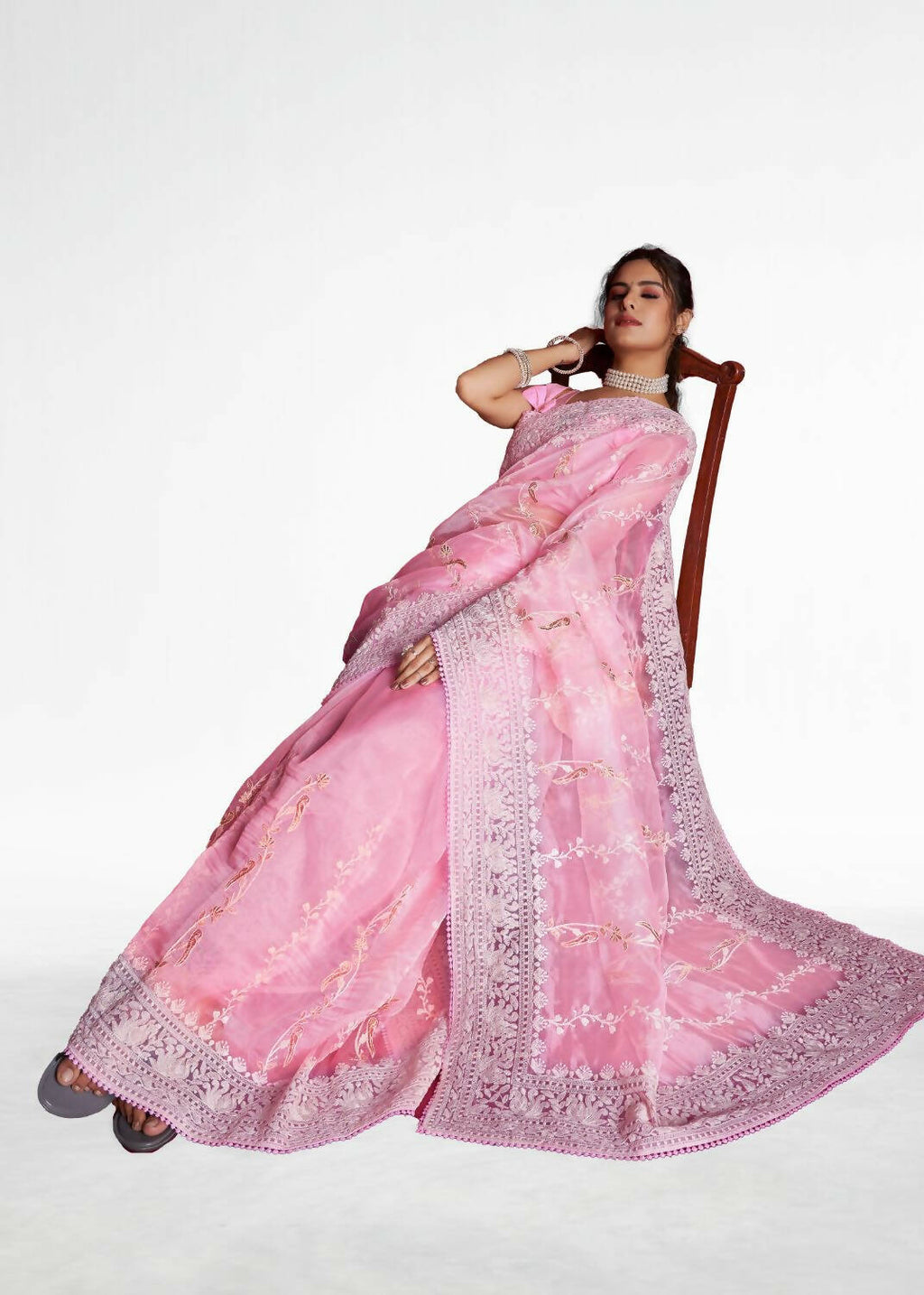Vamsee Pink Organza Saree