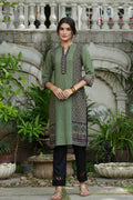 Juniper Green Rayon Festive Gold Foil Printed Straight Kurta For Women