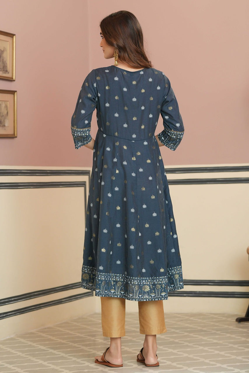 Juniper Teal Rayon Festive Handwork Sequence Anarkali Kurta For Women