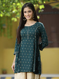 Juniper Green Rayon Festive Printed A-Line Tunic For Women