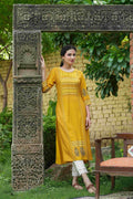 Juniper Mustard Rayon Festive Printed Straight Kurta For Women