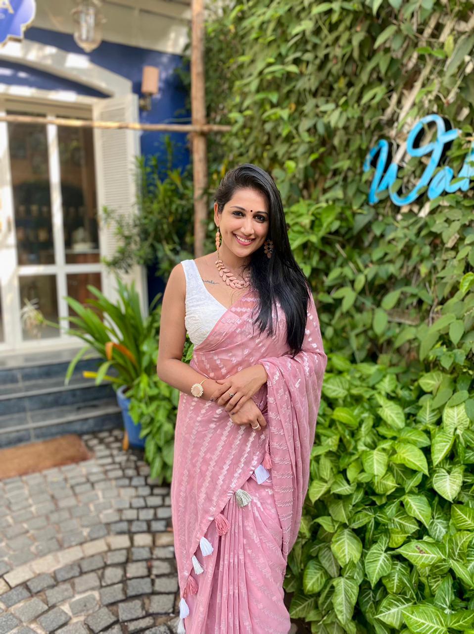 Pink Poly Chiffon Ethnic Motifs Saree with Unstitched Blouse - A2M