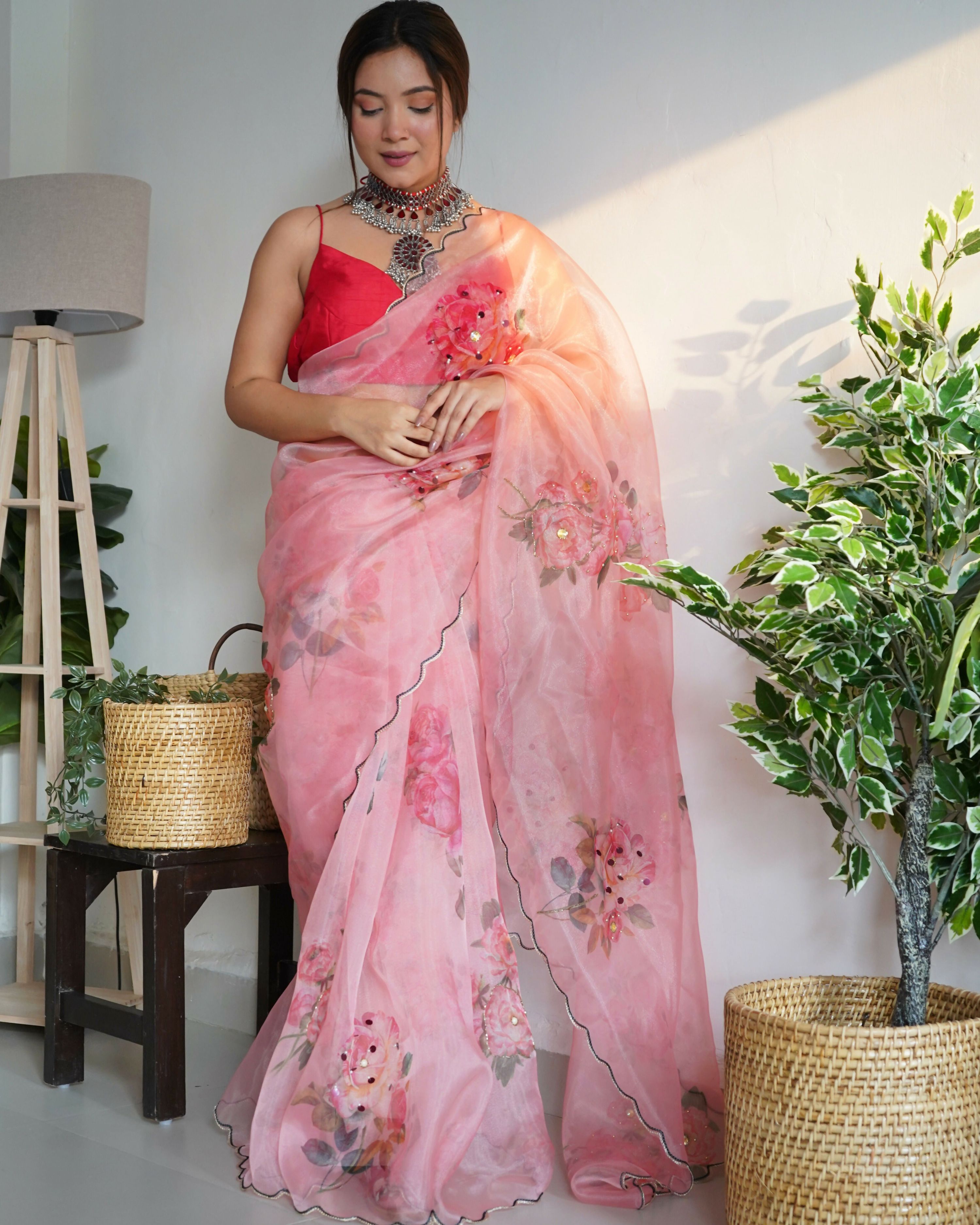 Vamsee Ramya Onion Organza Saree