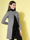 Women Self Design Long Grey Acrylic Winter Shrug - Wool Trees