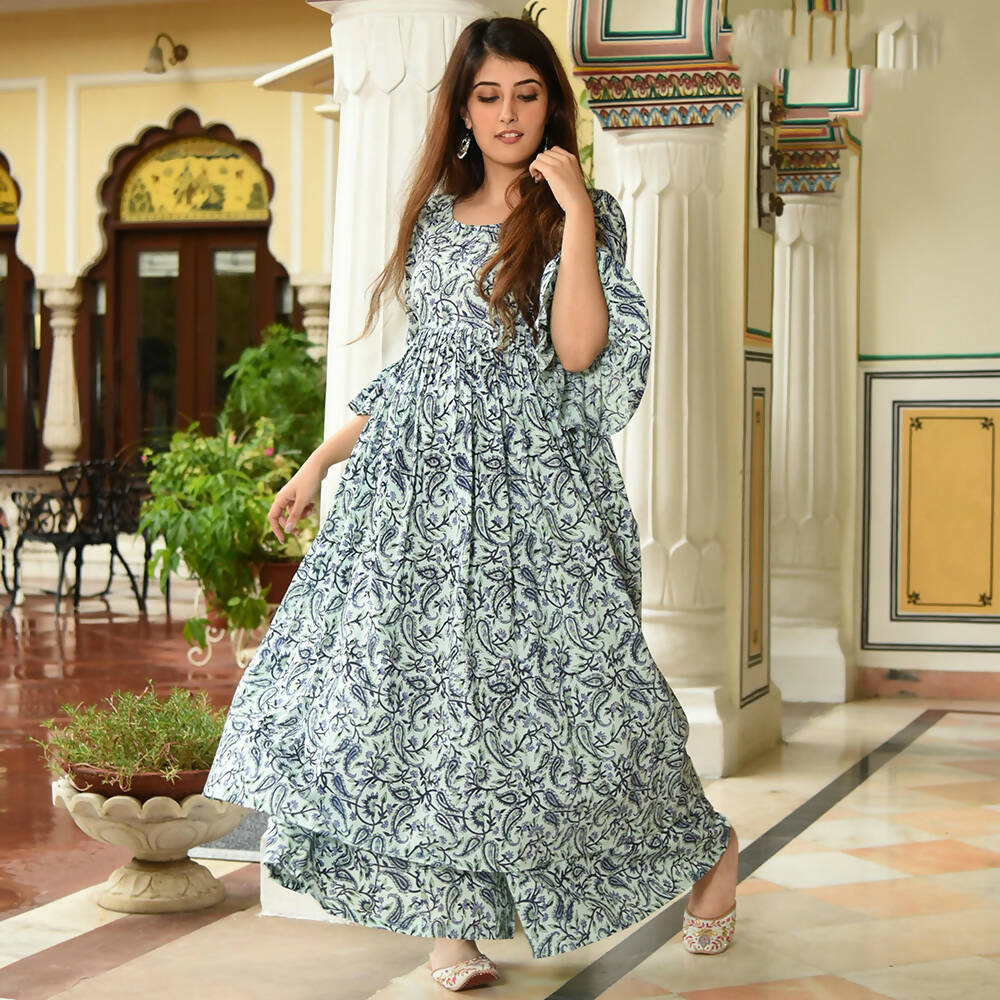 PartyWear Designer Mint Cream Pure Maslin Palazzo Suit - Anbazaar