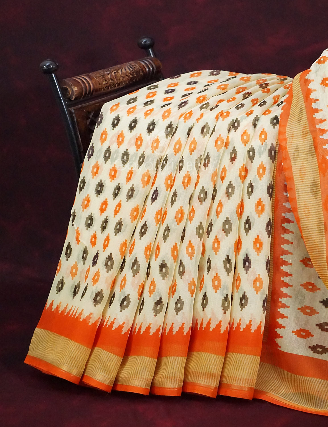 Combo of Off White and Orange Patan Patola Semi Chanderi Saree By Gayathri Reddy Designer Studio