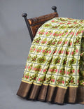Shades of Light Apple Green And Dark Mehndi Green Colour Blouse Ikat Design Semi Chanderi Saree By Gayathri Reddy Designer Studio