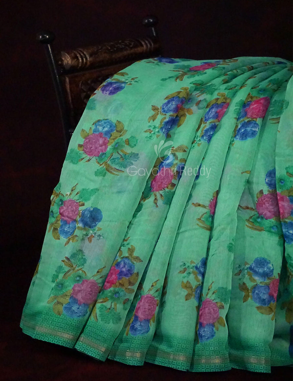 Rama Green Floral Design Semi Chanderi Saree By Gayathri Reddy Designer Studio
