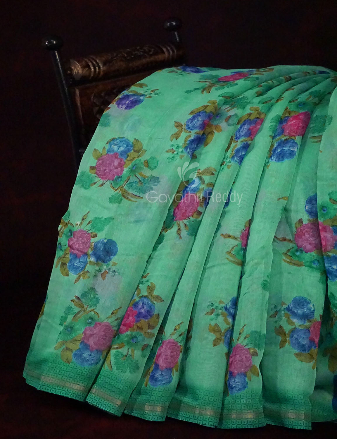 Rama Green Floral Design Semi Chanderi Saree By Gayathri Reddy Designer Studio