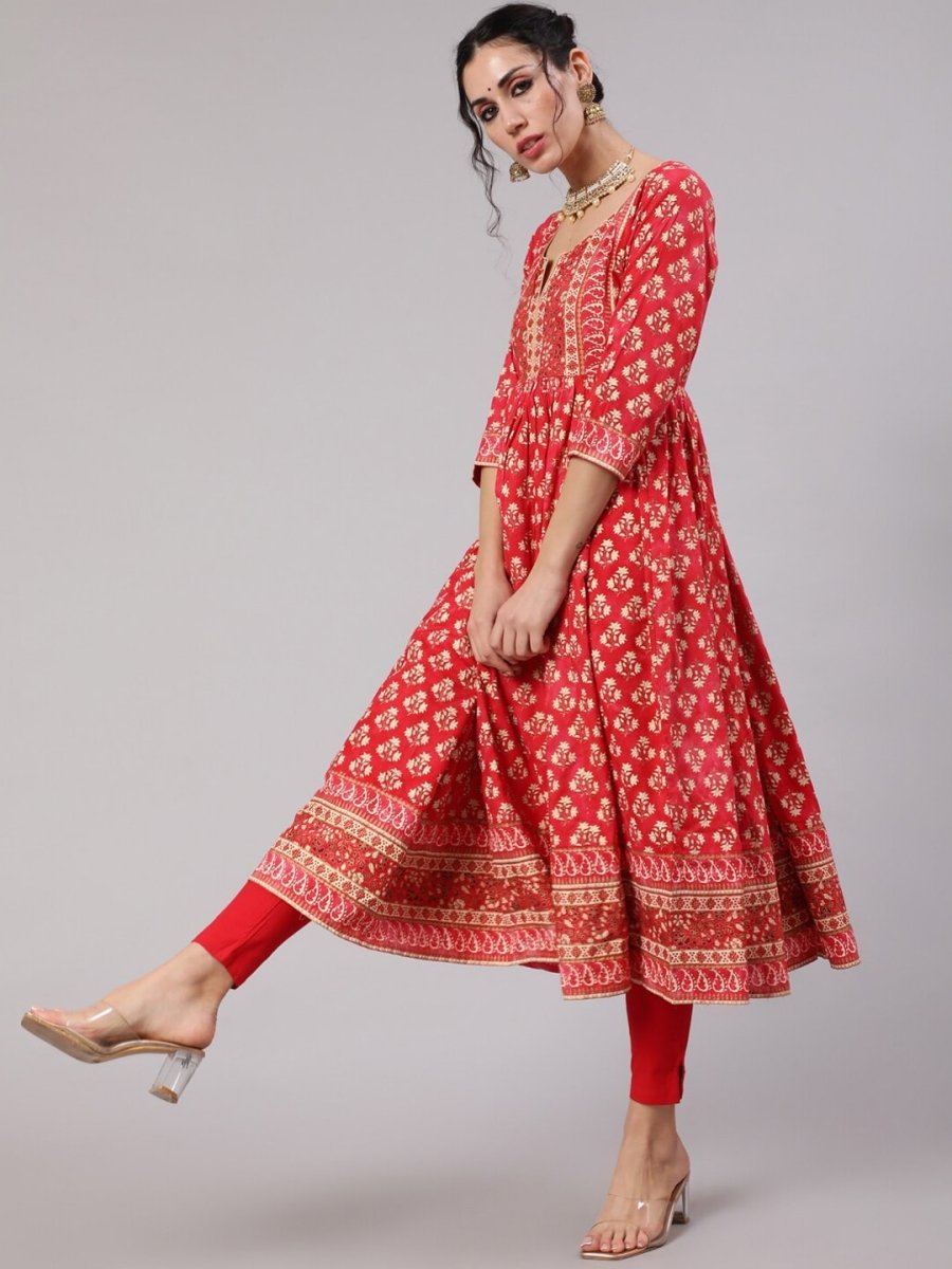 Aks Ethnic Motifs Printed Cotton Anarkali Kurta