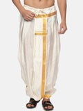 Sethukrishna Men Cream-Coloured & Gold-Coloured Solid Art Silk Dhoti Pants