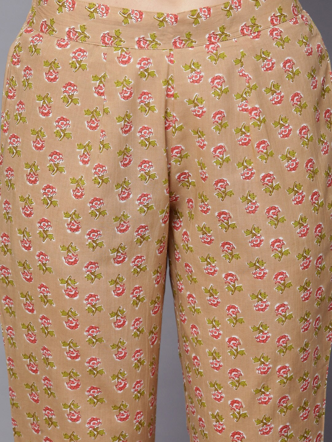 HERE&NOW Women Mustard Yellow Floral Printed Pure Cotton Kurta Set