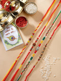 NVR Women & Men Set of 4 Multicolor Artificial stone and beads Rakhi With Roli Chawal & Chocolate
